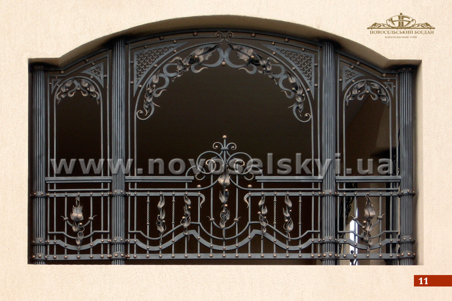 Wrought iron balcony with columns