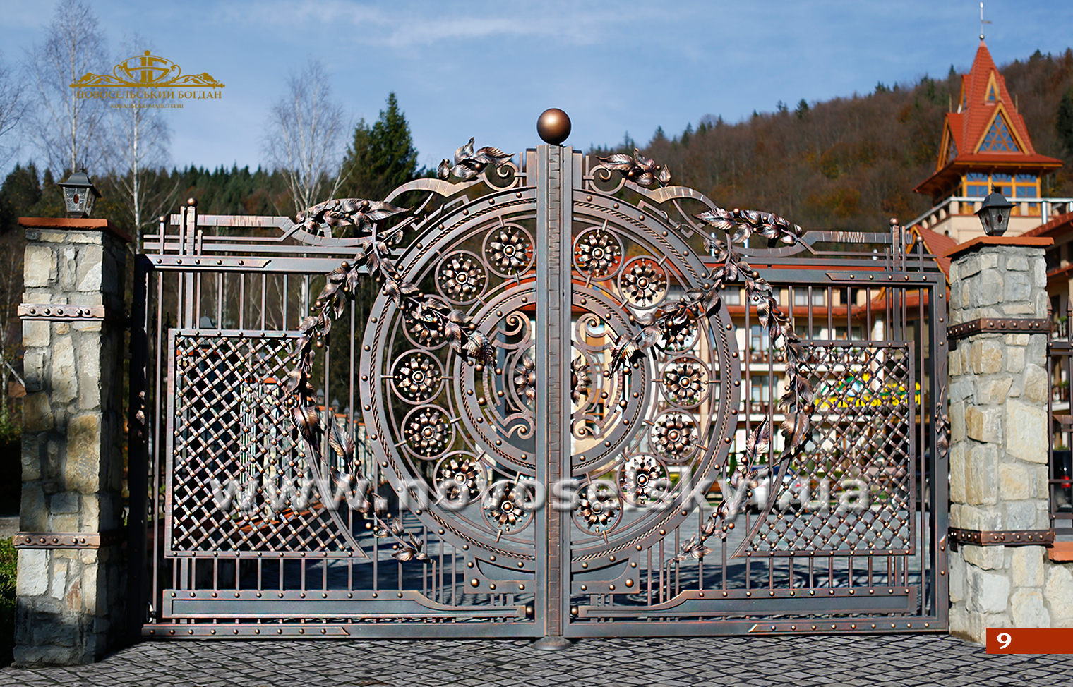 Open gate with forged flowers